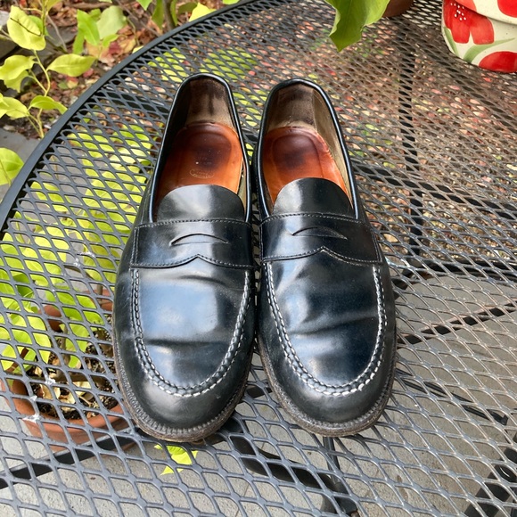 ALDEN x BROOKS BROTHERS 11 1/2 D BLACK SHELL CORDOVAN PENNY LOAFERS SHOES - Picture 2 of 8